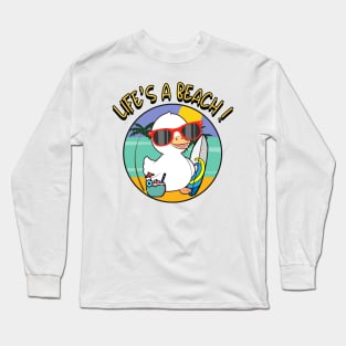 Funny fat duck is chilling on the beach Long Sleeve T-Shirt